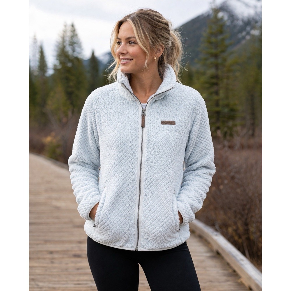 Columbia Sherpa Fleece Jacket Womens XL Full Zip White Cozy Outdoor